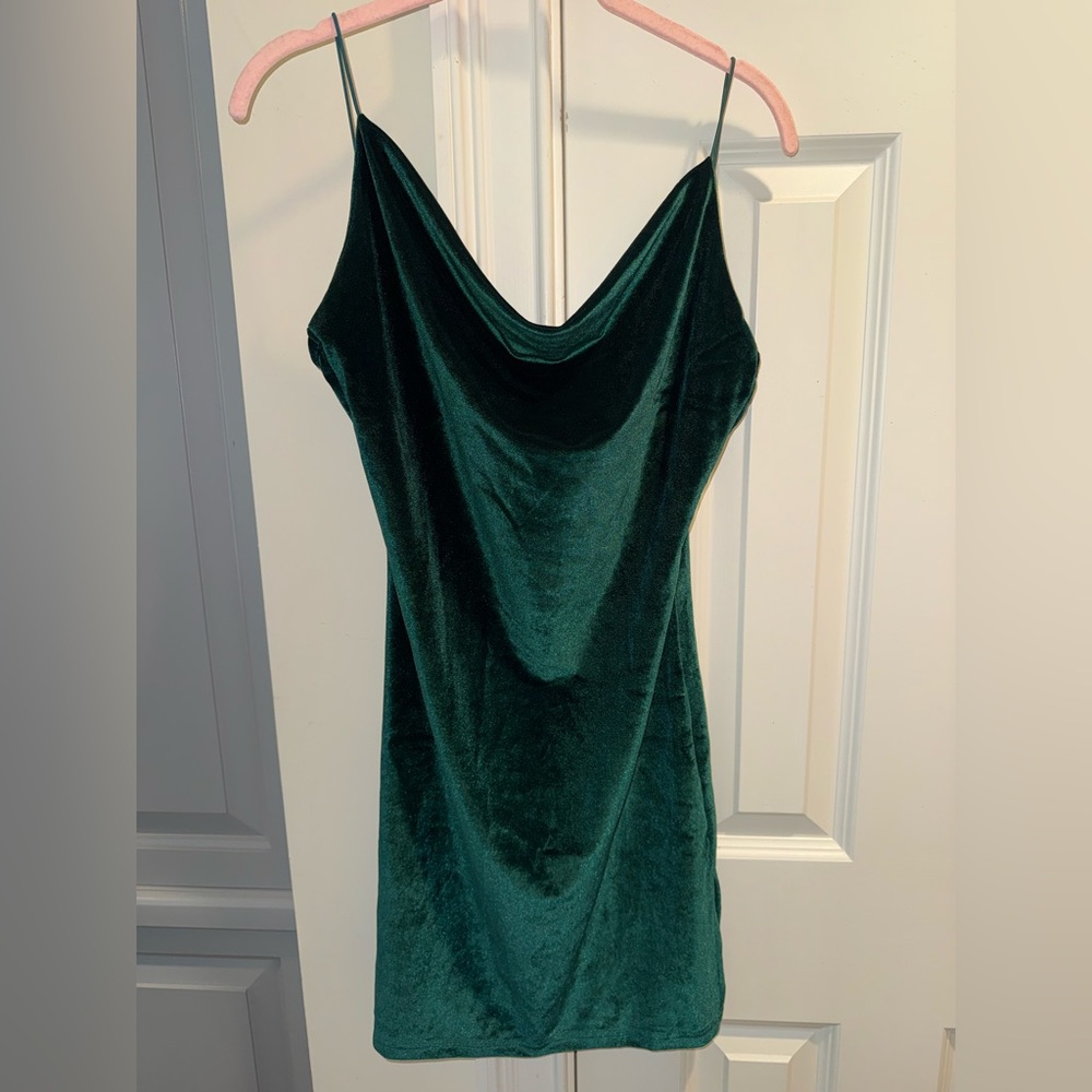 Green Velvet Cowl Neck Dress